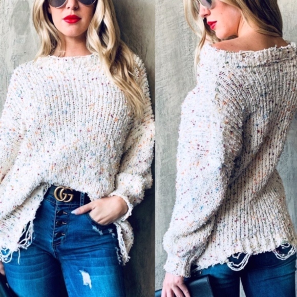 Multi Color Popcorn Distressed Oversize Sweater - Picture 3 of 3